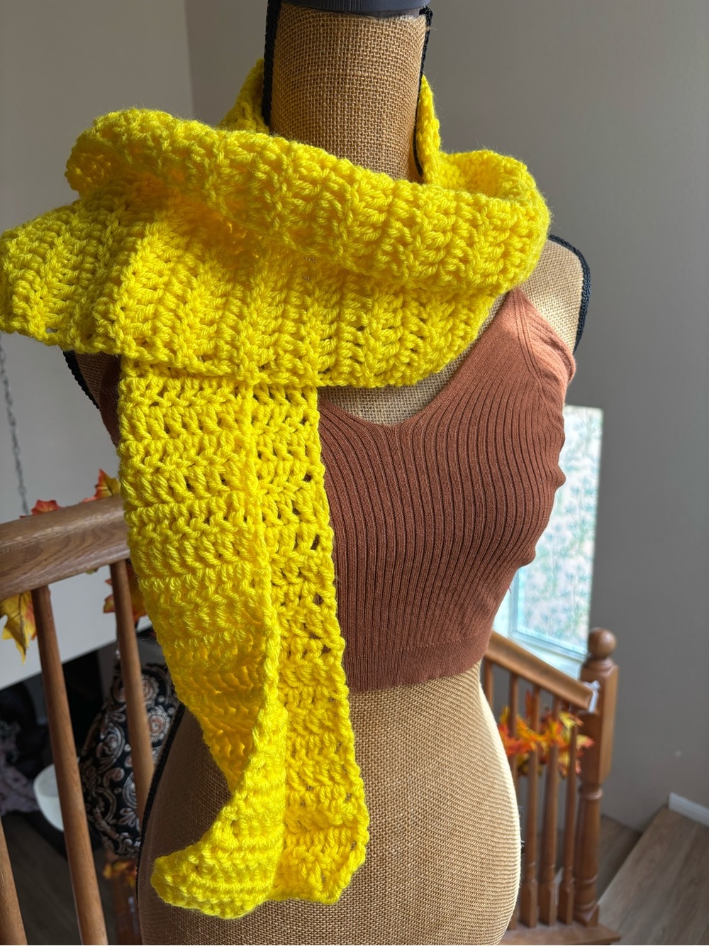 Men and Women’s Handmade Crochet Yellow Scarf